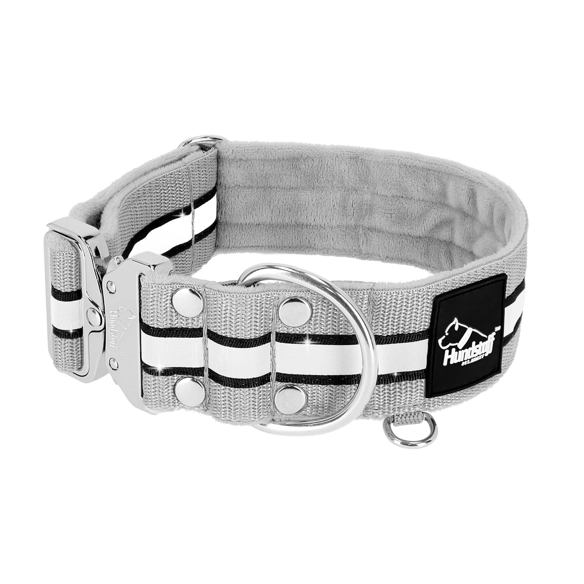 Szeroka obroża z odblaskiem - Extreme Silver Buckle Safe Szara