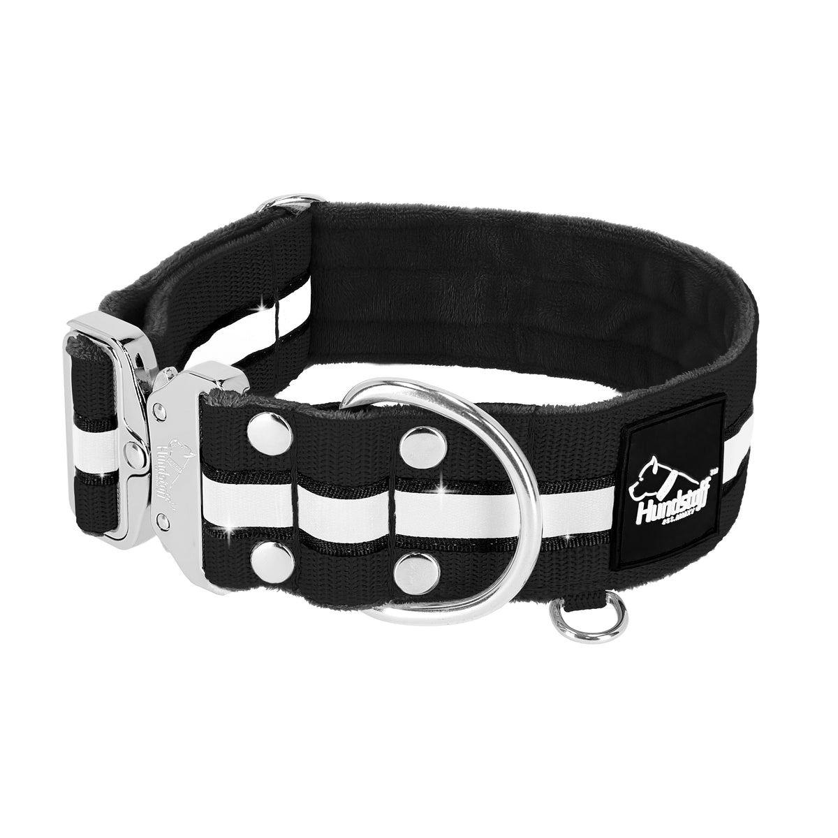 Szeroka obroża z odblaskiem - Extreme Silver Buckle Safe Czarna