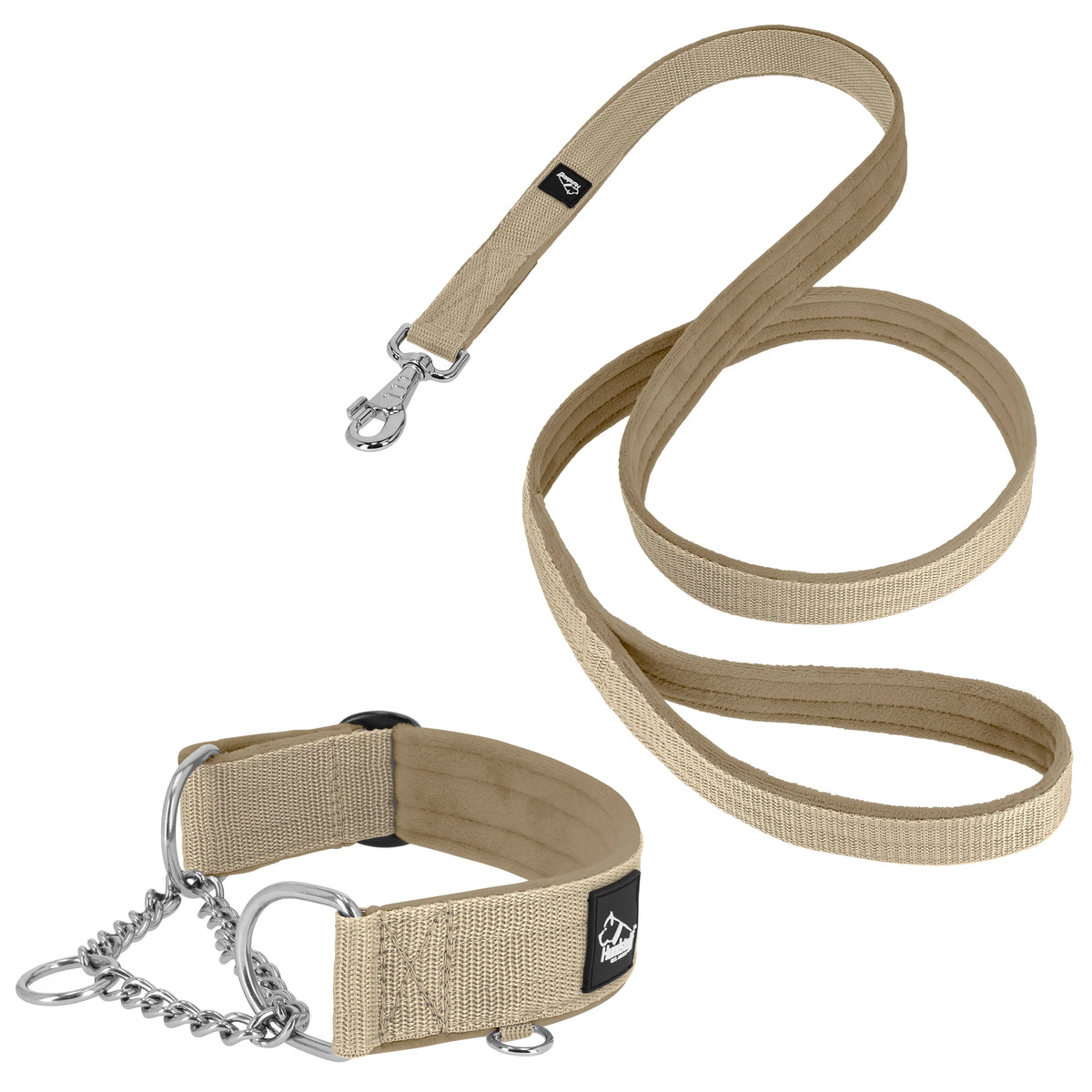 Półzaciskowa obroża i smycz – Martingale Chain Set Bezowa
