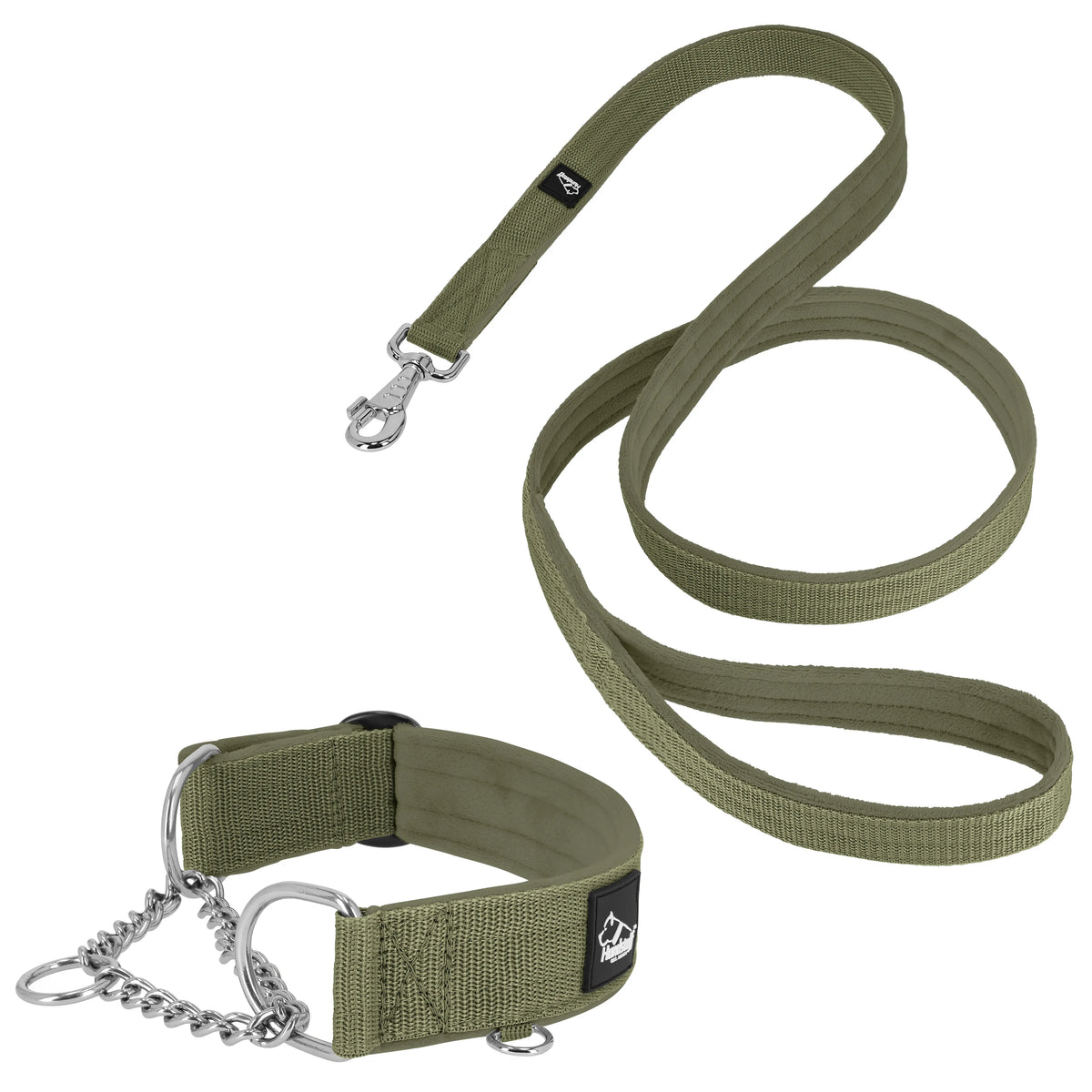 Półzaciskowa obroża i smycz – Martingale Chain Set Khaki