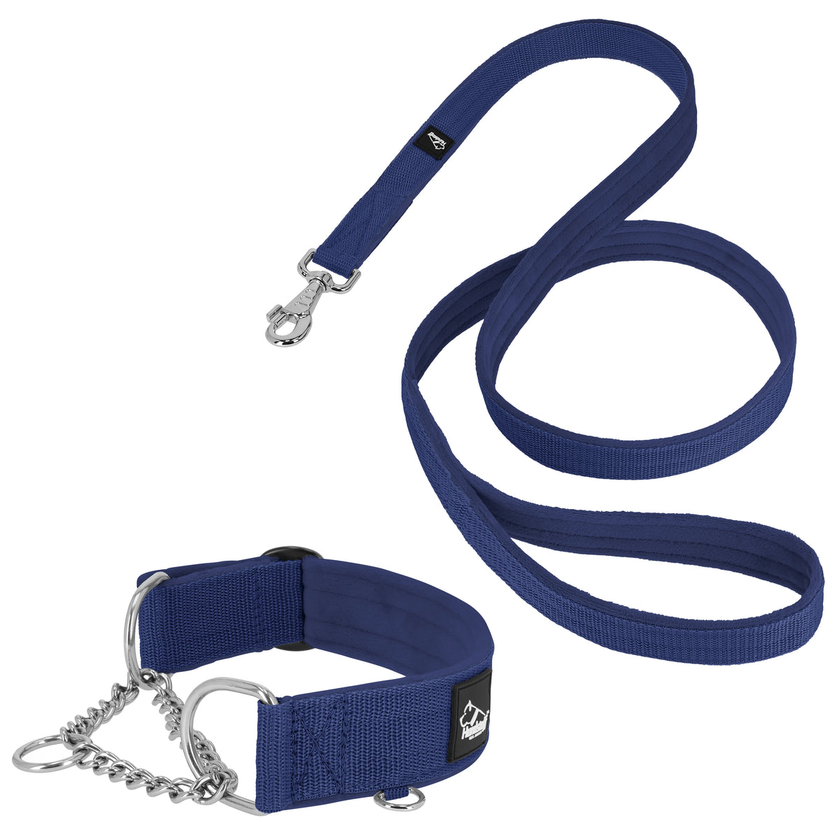Półzaciskowa obroża i smycz – Martingale Chain Set Navy Blue