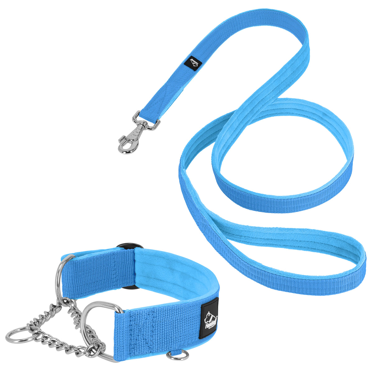 Półzaciskowa obroża i smycz – Martingale Chain Set Ocean Blue