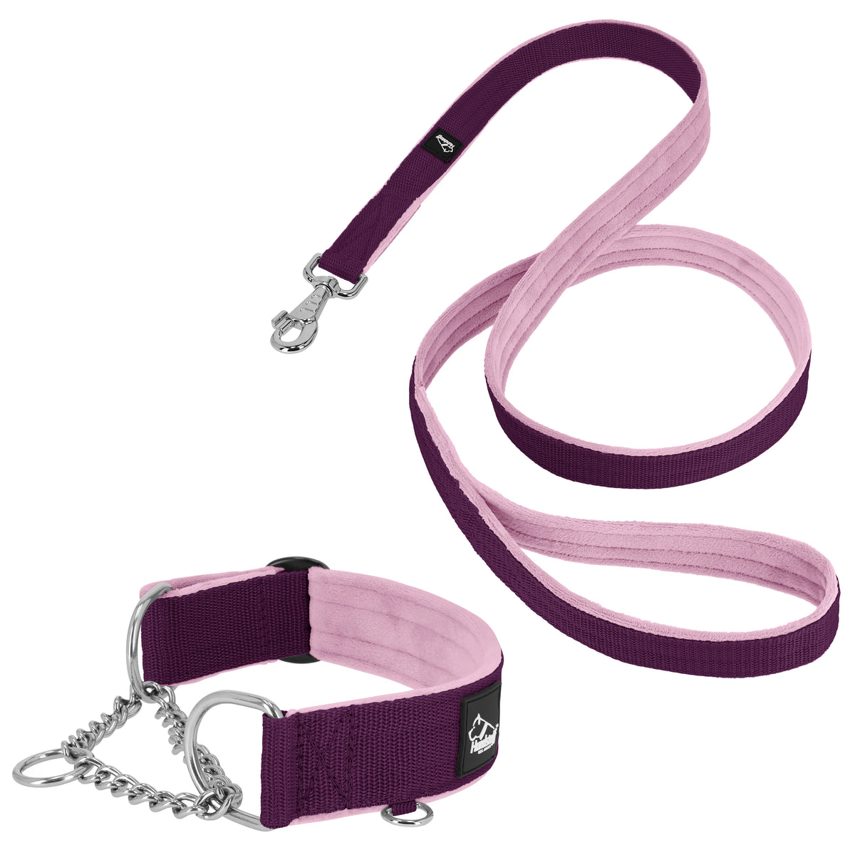 Półzaciskowa obroża i smycz – Martingale Chain Set Sliwkowa